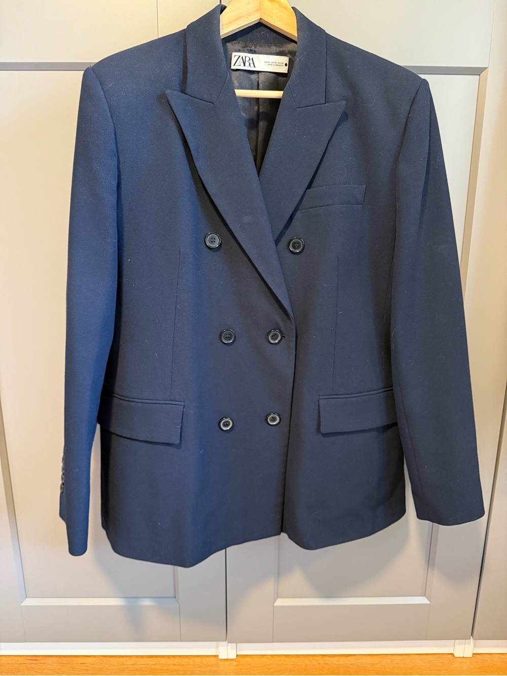 Zara Double-Breasted Dark Navy Blazer